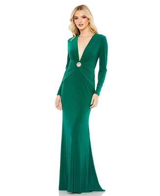 Women's Ieena Long Sleeve Keyhole Embellished Jersey Gown