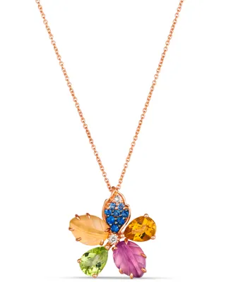 Le Vian Ombre Multi-Gemstone (2-7/8 ct. t.w.) & Diamond Accent Flower Pendant Necklace in 14k Rose Gold, 18" + 2" extender