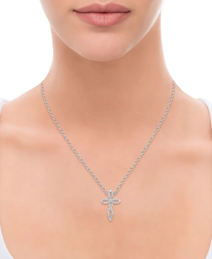 Diamond Cross 18" Pendant Necklace (1/4 ct. t.w.) in Sterling Silver