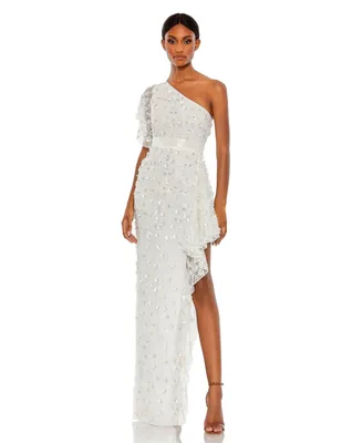 Women's Asymmetric Beaded One Shoulder Gown