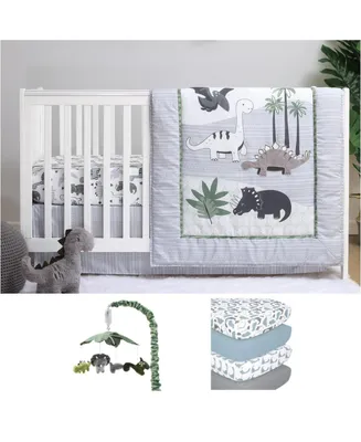 The Peanutshell Green Dino 8 Piece Baby Nursery Crib Bedding Set, Quilt, Crib Sheets, Crib Skirt, Mobile