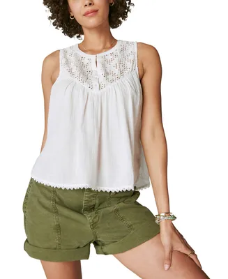 Lucky Brand Crocheted Henley Thermal Top - Macy's