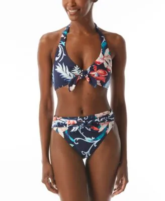 Carmen Marc Valvo Womens Printed Halter Bikini Top High Rise Bottoms