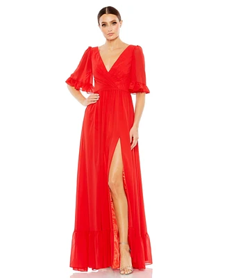 Women's Ieena Faux Wrap Ruffle Trim A Line Gown