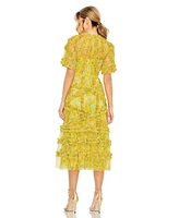 Women's Floral Flutter Sleeve Mesh Print Dress