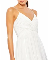 Mac Duggal Women's Ieena Faux Wrap Sleeveless Flowy Dress