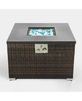 Outdoor Gas Fire Pit Square Dark Brown Wicker Fire Pit Table Propane Fire Table With Glass