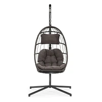 Streamdale Furniture Outdoor Patio Wicker Hanging Chair Swing Chair Patio Egg Chair Uv Resistant Dark Cushion