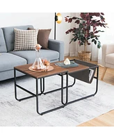 Nesting Coffee Table Set of 2 Industrial Stackable Side Table