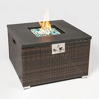 Outdoor Gas Fire Pit Square Dark Brown Wicker Fire Pit Table Propane Fire Table With Glass