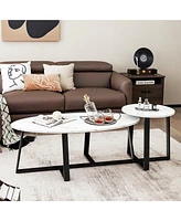 Modern Coffee Table Set of 2 Faux Marble Nesting Table Set