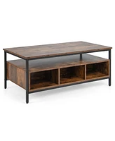 Costway Industrial Coffee Table with Open Storage Metal Frame Center Table