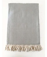 Anaya Home Grey Turkish Cotton Herringbone Throw Blanket with Tassels 55x75