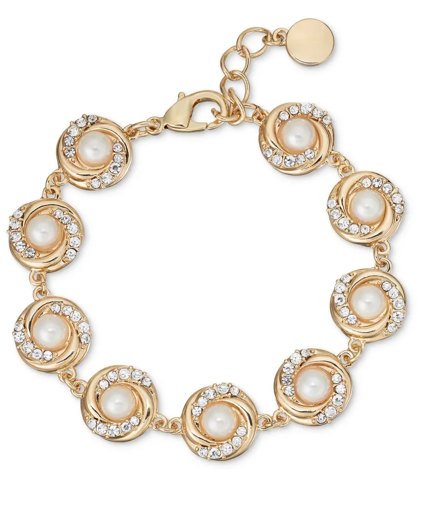 Charter Club Gold-Tone Pave & Imitation Pearl Flex Bracelet, Created for Macy's