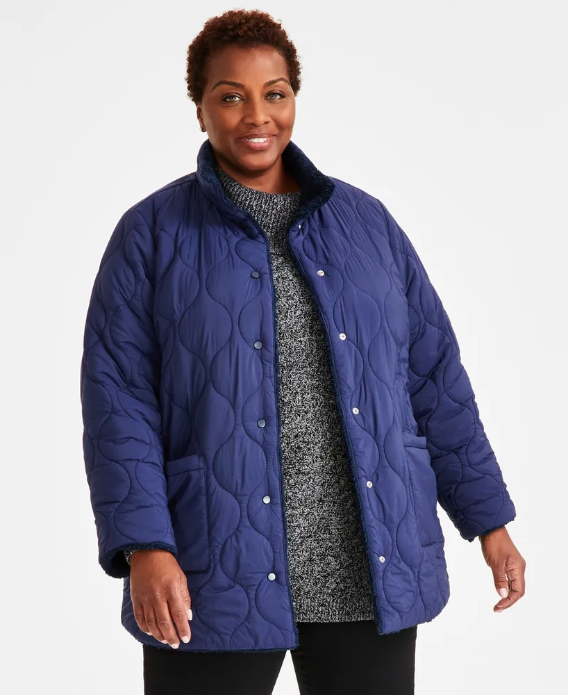 Style & Co Plus Size Reversible Quilted Sherpa Jacket, Created for Macy's