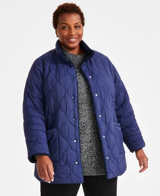Style & Co Plus Size Reversible Quilted Sherpa Jacket, Created for Macy's