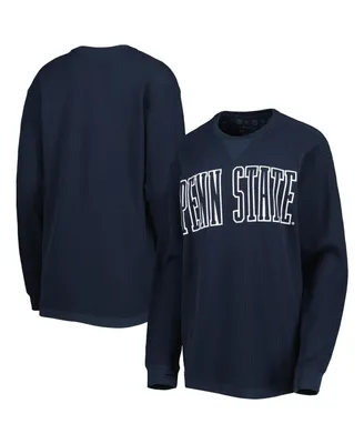 Women's Pressbox Navy Penn State Nittany Lions Surf Plus Southlawn Waffle-Knit Thermal Tri-Blend Long Sleeve T-shirt