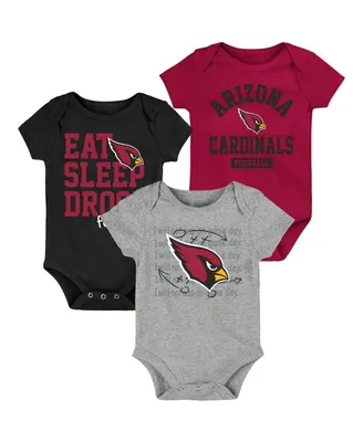 Newborn and Infant Boys Girls Cardinal, Black, Gray Arizona Cardinals Eat Sleep Drool Football Three-Pack Bodysuit Set