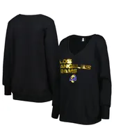 Women's Cuce Black Los Angeles Rams Sequin Logo V-Neck Pullover Sweatshirt