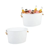 mDesign Large Metal 4.75 Gal. Beverage Tub Cooler, Bamboo Handles, 2 Pack