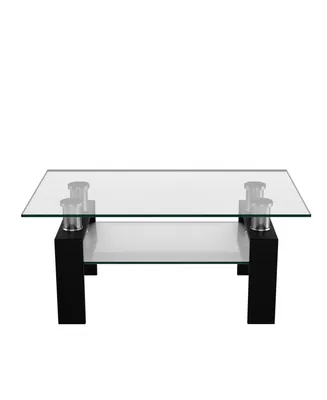 Rectangle Glass Coffee Table Metal Legs End Table Livingroom