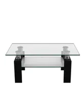 Costway Rectangle Glass Coffee Table Metal Legs End Table Livingroom