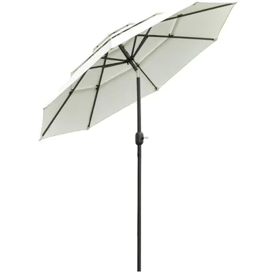 Outsunny 104.25" 3-Tier Patio Umbrella, Outdoor Market Umbrella with Crank and Push Button Tilt for Deck, Backyard and Lawn