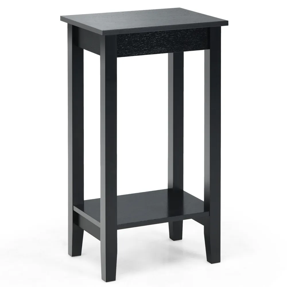 2-Tier Nightstand End Side Table Coffee Wooden Legs Bedroom