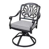 Patio Outdoor Aluminum Dining Swivel Rocker Chairs With Cushion, Set of 2, Cast Silver