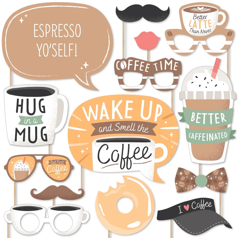 Big Dot Of Happiness But First, Coffee - Cafe Themed Party Photo Booth  Props Kit - 20 Count