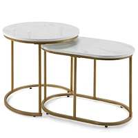 Costway Nesting Coffee Table Modern Set of 2 Marble Coffee Side Table Set Living Room