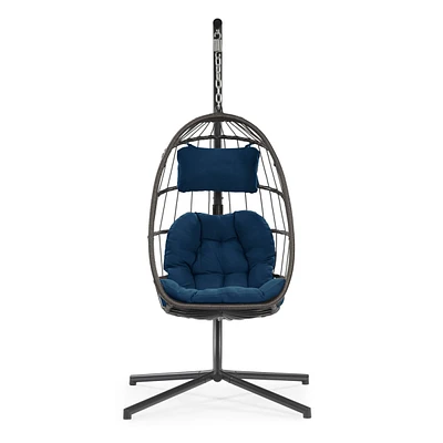 Simplie Fun Outdoor Patio Wicker Hanging Chair Swing Chair Patio Egg Chair Uv Resistant Cushion