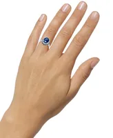 Blue Sapphire (4 ct. t.w.) and White Sapphire (1/3 ct. t.w.) Oval Ring in 10k White Gold