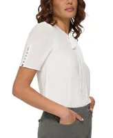 Calvin Klein Petite Short-Sleeve Tie-Neck Top