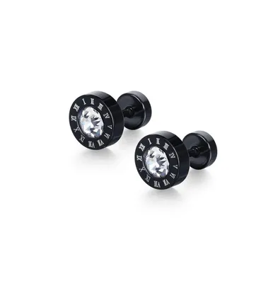 Stainless Steel Cz Stud Earrings - Black Plated