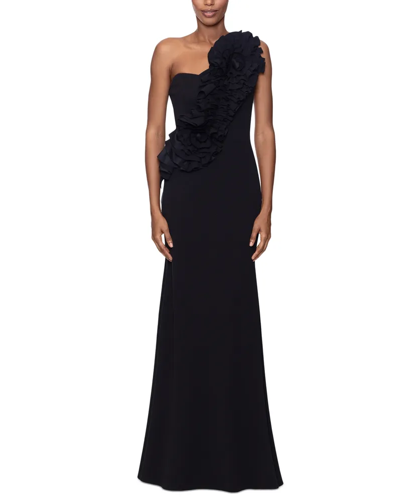 Betsy & Adam Women's Flower-Embellished One-Shoulder Gown