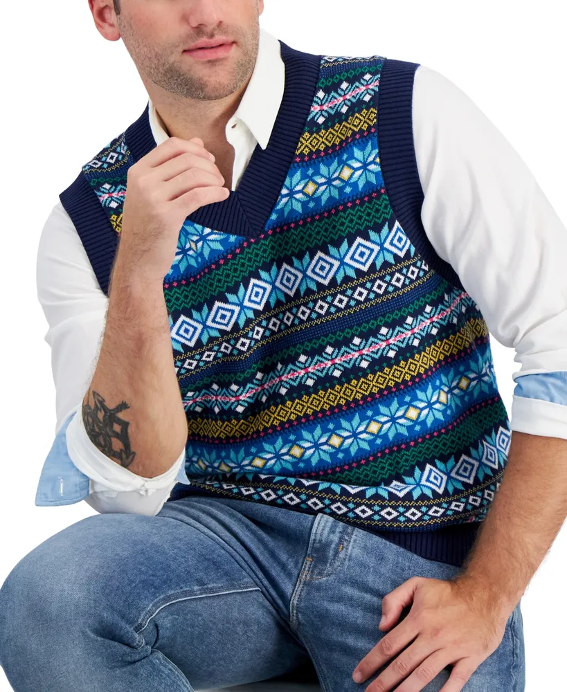 Club Room Men's Regular-Fit Fair Isle V-Neck Sweater Vest, Created for Macy's