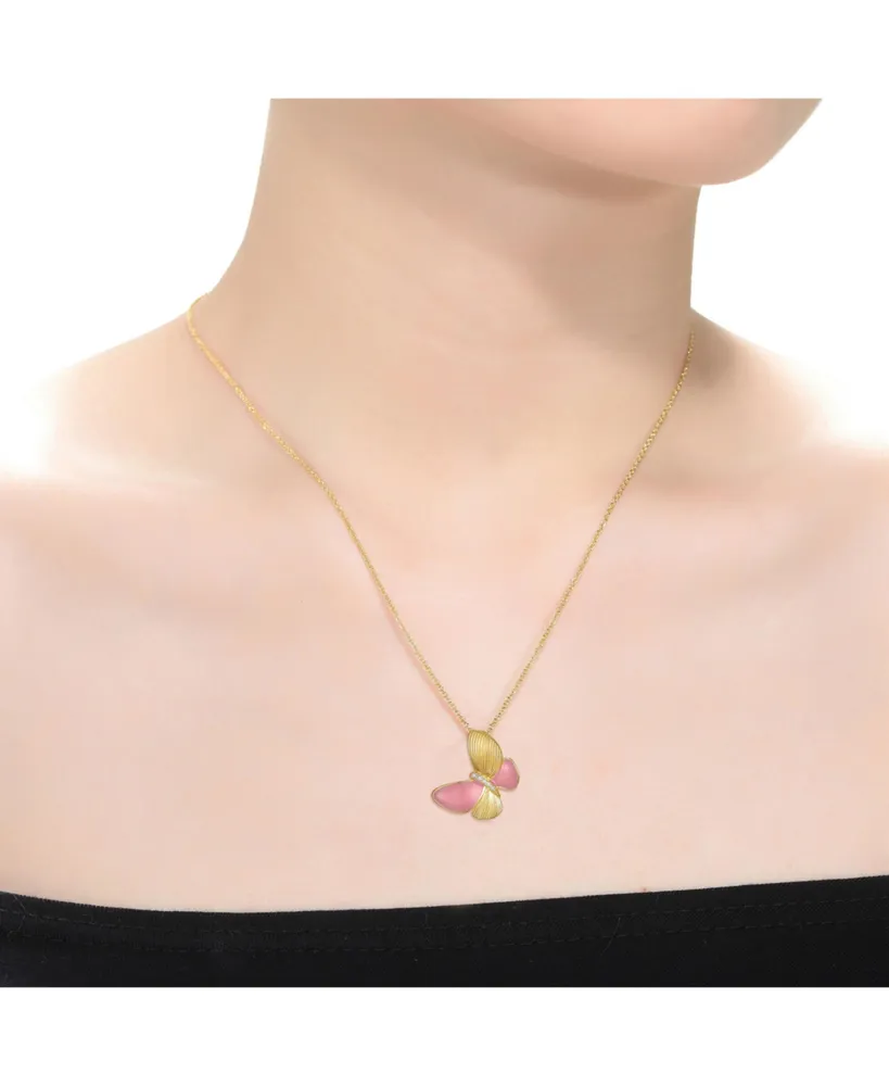 Genevive Kids 14k Gold Plated with Enamel & Cubic Zirconia Butterfly Pendant Necklace in Sterling Silver