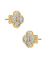 Rachel Glauber Classy 14K Gold Plated and Cubic Zirconia Floral Stud Earrings