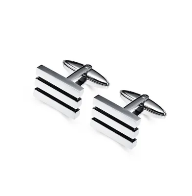 Stainless Steel Silver & Black Plated Lined Cuff Links