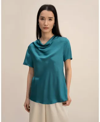 Lilysilk Women's Cowl Neck Short Sleeves Silk T-Shirt for Women