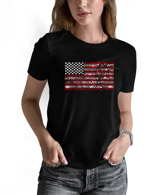 La Pop Art Women's Fireworks American Flag Short Sleeve T-shirt
