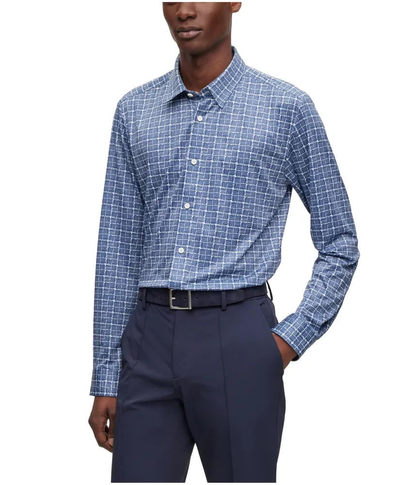 Boss by Hugo Men's Printed Performance-Stretch Slim-Fit Dress Shirt