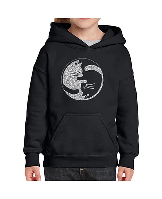 Big Girl's Word Art Hooded Sweatshirt - Yin Yang Cat