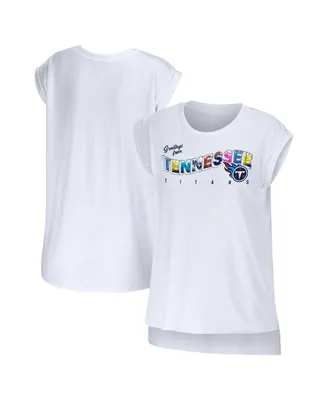 Women's Wear by Erin Andrews White Tennessee Titans Greetings From Muscle T-shirt