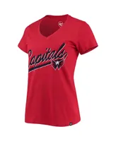 Women's '47 Brand Red Washington Capitals Script Sweep Ultra Rival V-Neck T-shirt