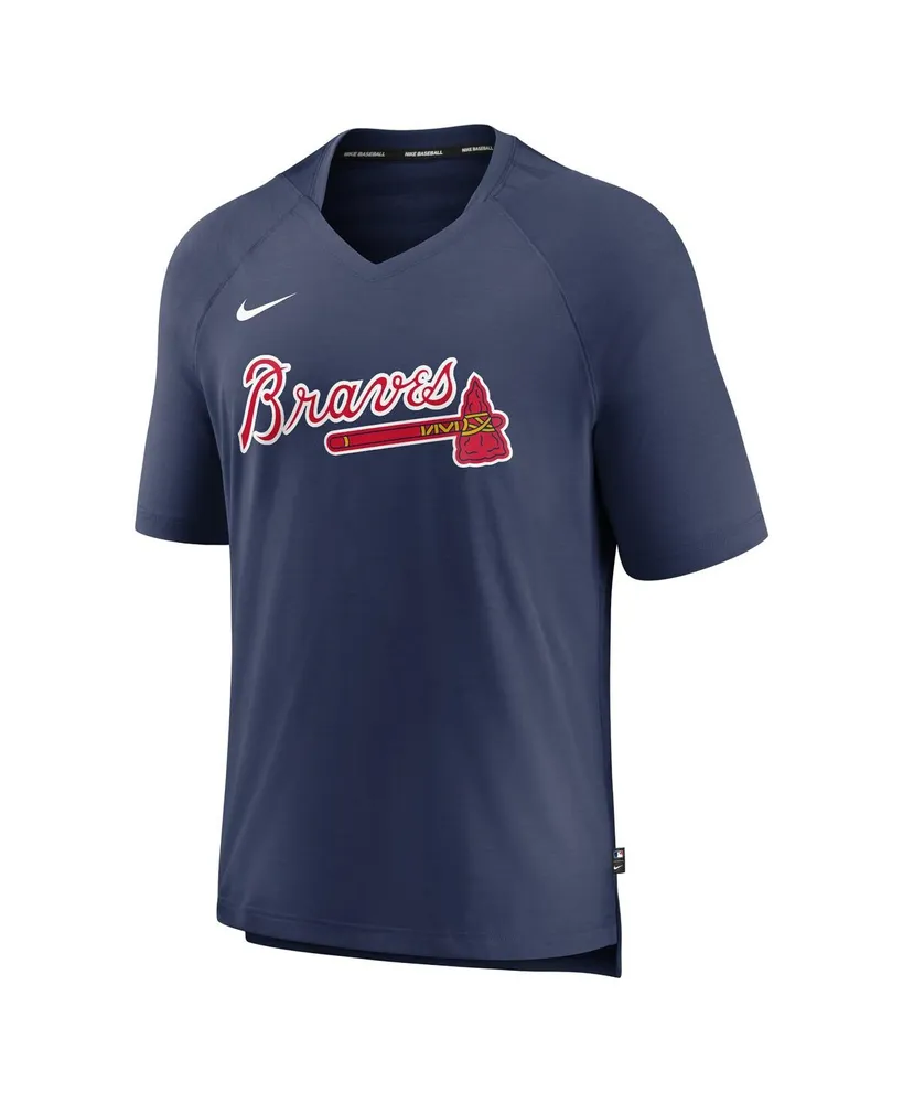 Men's Nike Navy Atlanta Braves Authentic Collection Pregame Raglan Performance V-Neck T-shirt