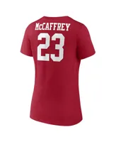 Women's Fanatics Christian McCaffrey Scarlet San Francisco 49ers Player Icon Name and Number V-Neck T-shirt