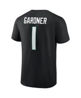 Men's Fanatics Sauce Gardner Black New York Jets Player Icon Name and Number T-shirt