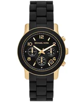 Michael Kors Women's Runway Quartz Chronograph Gold-Tone Stainless Steel and Black Silicone Watch 38mm